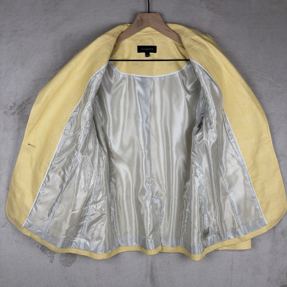 TALBOTS 100% Linen Blazer Women’s‎ Sz 4 Yellow 1 Button Lined Jacket Career - Picture 4 of 12